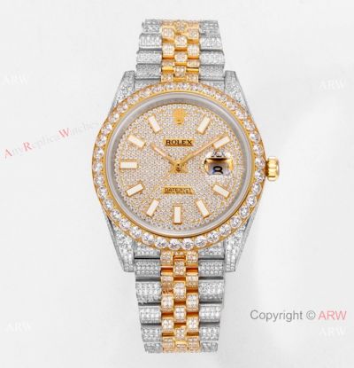 Bust Down Rolex Datejust 41mm MS Factory Cal.3235 Special Edition Watch in 904 Yellow Gold Pave diamonds